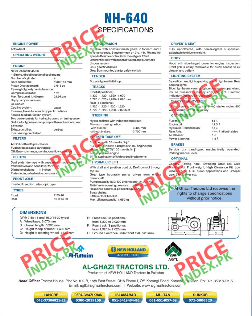 Fiat 640 75HP Tractor specs